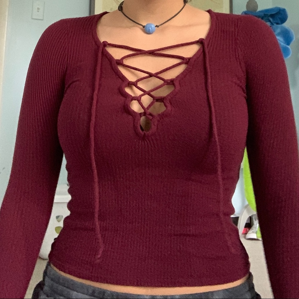 Ribbed Lace Up Shirt